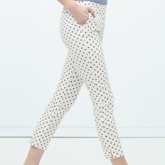 ZARA Polka Dot Ankle Crop Slim Pant - Picture 2 of 6